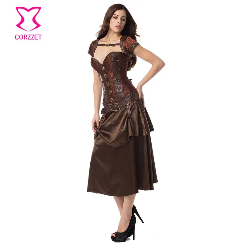 Женский коричневый корсет в стиле стимпанк с высоким бюстом платье Корсетная