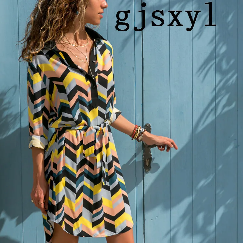 Осенняя и зимняя рубашка в полоску с отворотом платье поясом для беременных