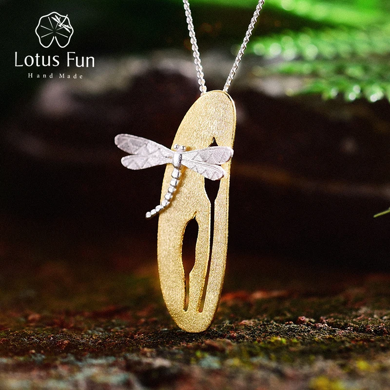 Lotus Fun реальные 925 серебро ручной работы Fine Jewelry листьев и стрекоза дизайн кулон