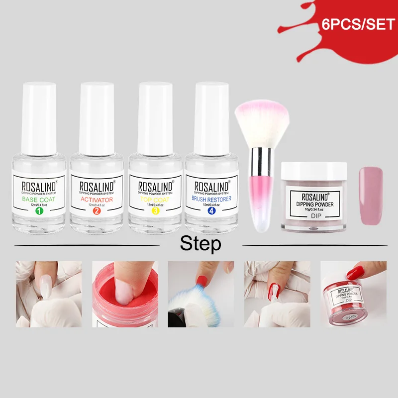 RP-5PCS-02 ROSALIND погружающая блестящая пудра натуральный сухой хром пигмент дизайн ногтей пыль голографическая Пудра Набор для гель-лака маникюр - Цвет: RP-5PCS-02