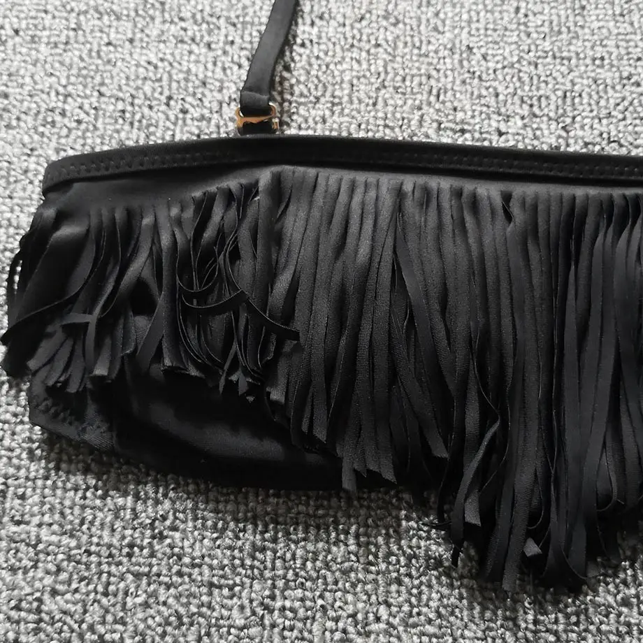 Женский купальник с бахромой черный бикини кисточками для девочек подростков