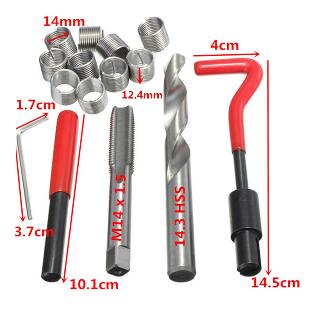 15pcs M14x1.5x12.4 15 шт./25 шт. M8 M10 M12 M14 спиральные-восстановление нитки руководство по ремонту проволочная Вставка комплект с Жесткий Чехол для двигателя ремонтировать поврежденные нити - Цвет: 15pcs M14x1.5x12.4
