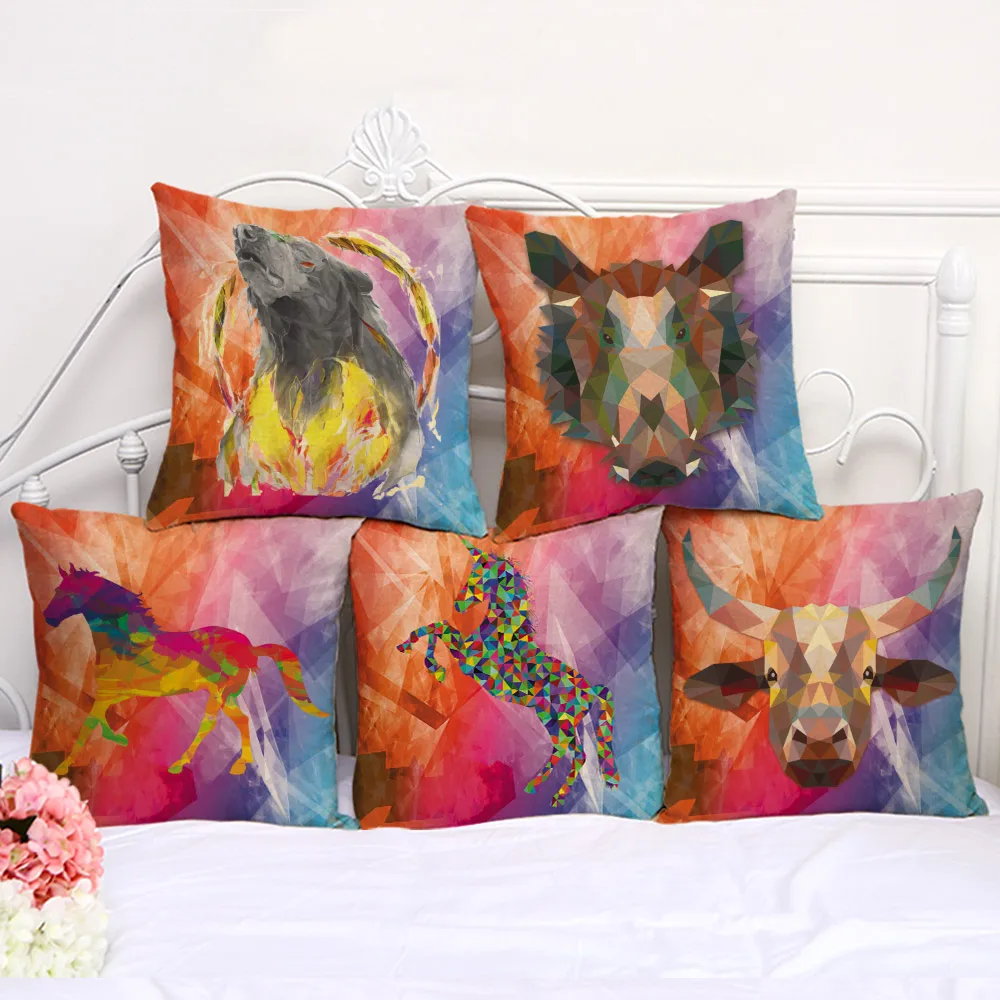 

Decorative Pillow Cushion Case Abstract Geometric Animal Pillowcase 17.5 Inch Cotton Linen Chair Seat Throw Pillow Cover A1153