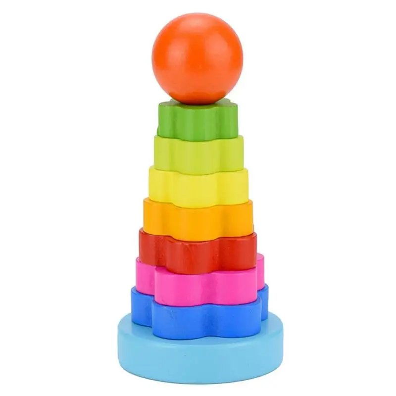 Деревянные игрушки из блоков детская Радужная многослойная башня игра для