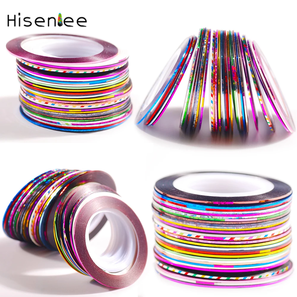 Hisenlee, 1 мм, 31 цвет/рулон, лента для чередования ногтей, наклейка, сделай сам, 3D, различные украшения для дизайна ногтей, линия для ногтей, фольга, сделай сам, стикер для красоты ногтей