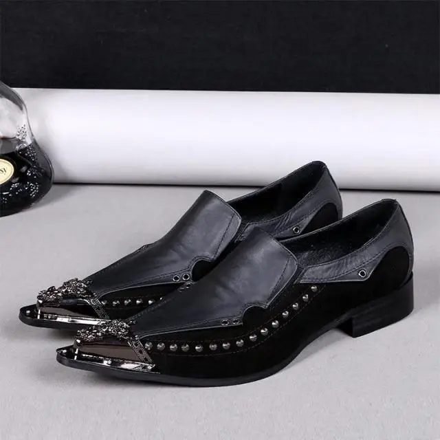 

Wedding Italian Oxfords Shoes for Men Casual Genuine Leather Shoes Fashion Pointed Toe Rivet Punk Style Dress Shoes Oxfords