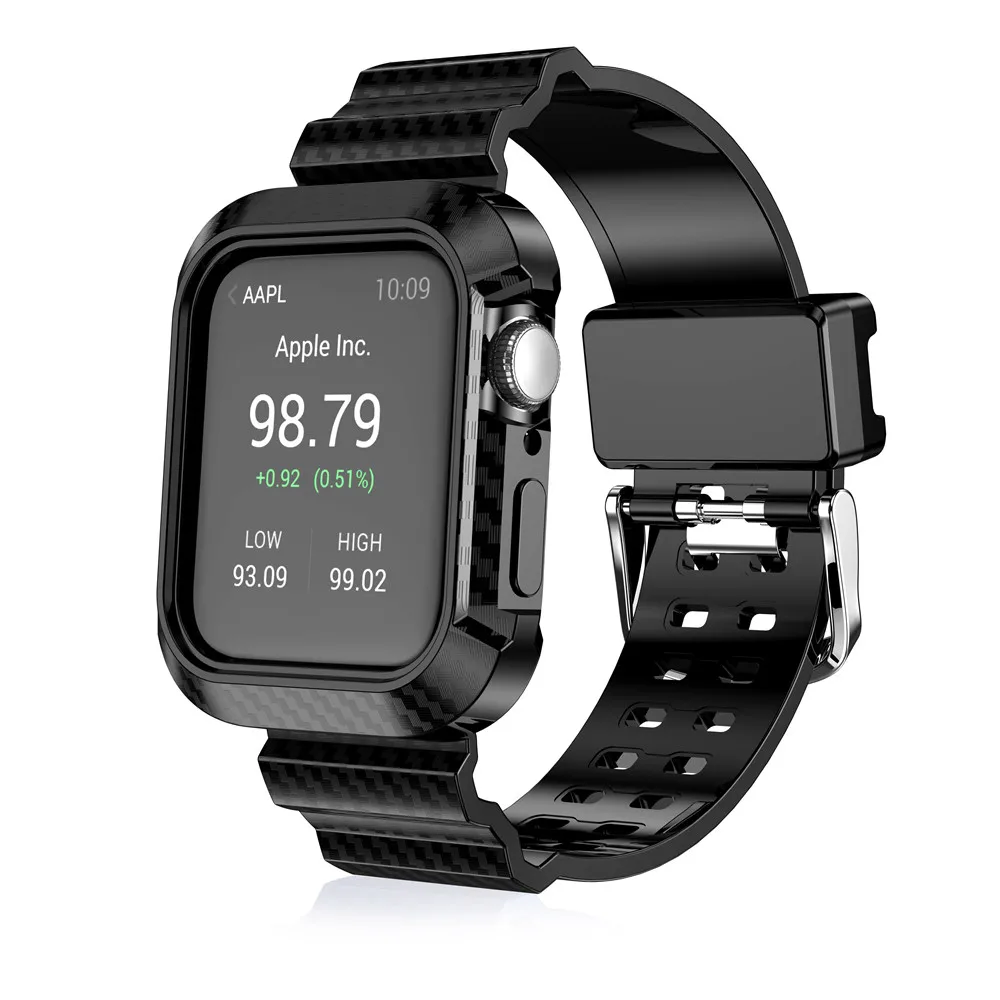 Black Дизайн из углеродного волокна Мягкий Ремешок с рамкой чехол для Apple Watch Band Series 5 4 44 мм Спорт на открытом воздухе браслет ремень - Цвет ремешка: Black