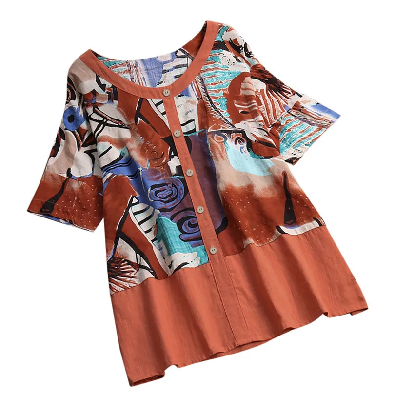 Новый женский модный летний винтажный топ с круглым вырезом и принтом