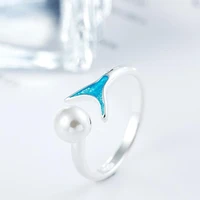 national style personality exquisite temperament silver plated jewelry blue epoxy tail fish pearl opening rings r305