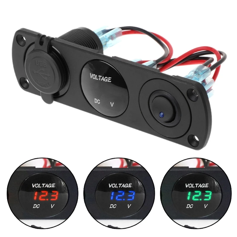 Двойное зарядное устройство USB светодиодный вольтметр ВКЛ ВЫКЛ панель