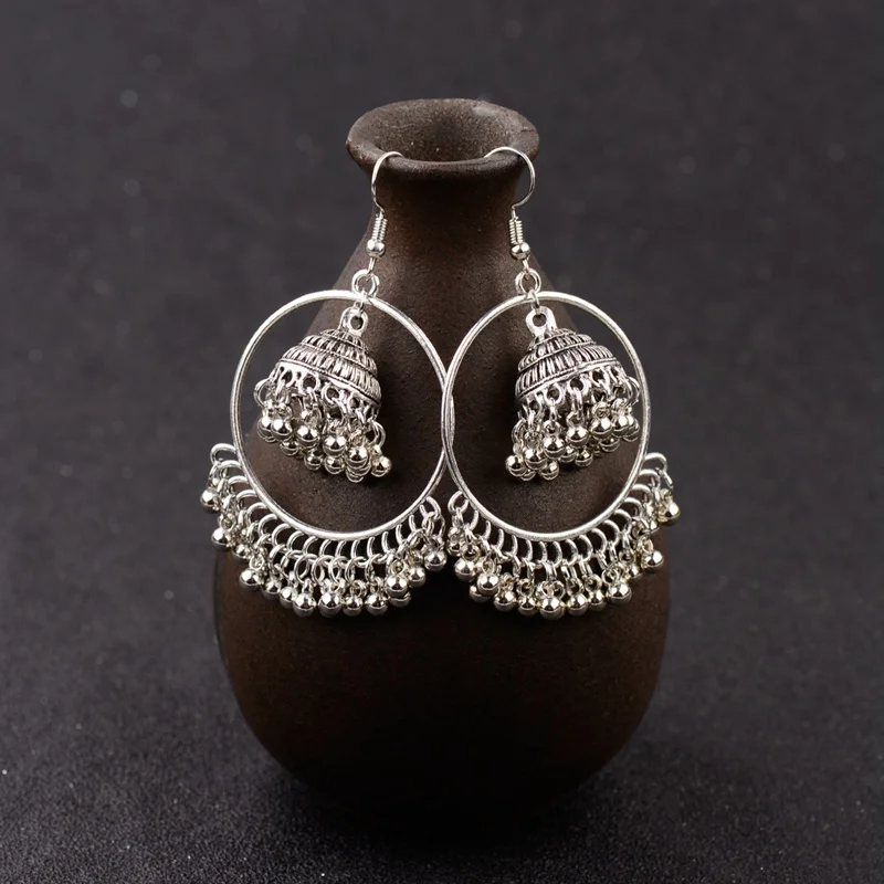 Женские Висячие серьги Jhumka большие круглые подвески в индийском стиле с