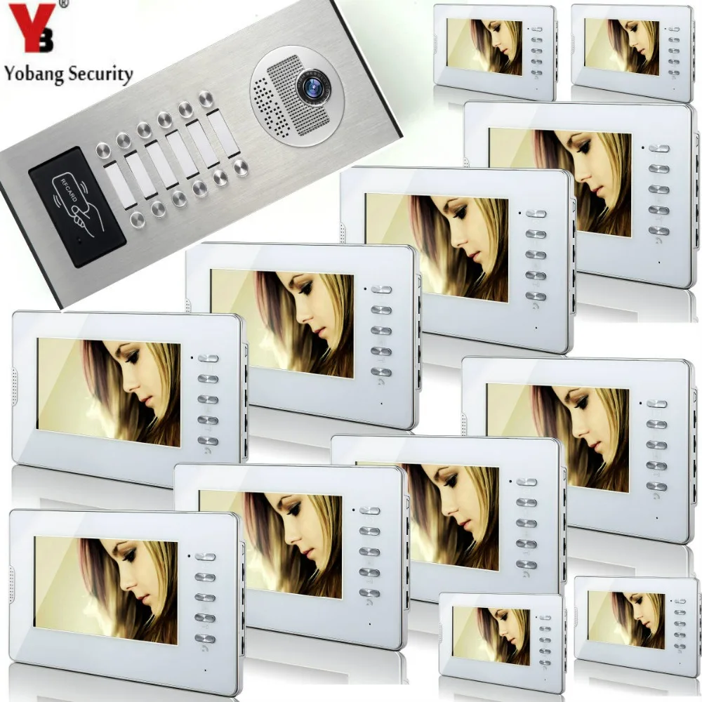 Yobang безопасности 12 единиц Квартира RFID Доступа ИК камера 7'Inch проводной монитор