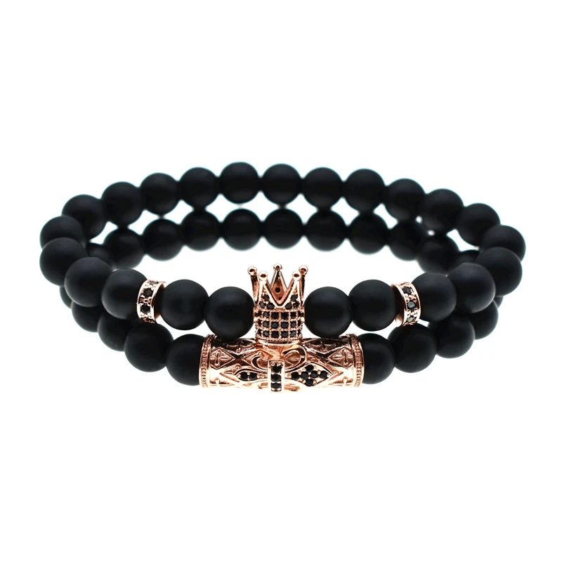 4 цвета матовый камень Pulseira hombres CZ императорская корона и шлем Шарм браслет для