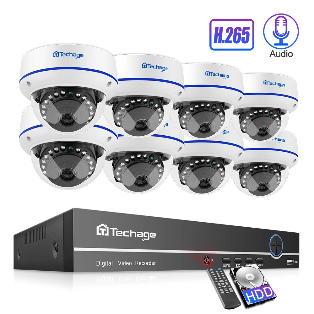 H.265 8CH 1080P POE NVR комплект системы безопасности камеры 2.0MP HD купол Крытый камера