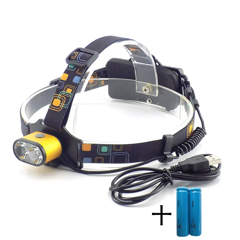 

Двойной T6 светодиодный налобный фонарь Кемпинг Перезаряжаемый USB-фонарик белый светодиодный светильник s 18650 аккумулятор налобный фонарь с...