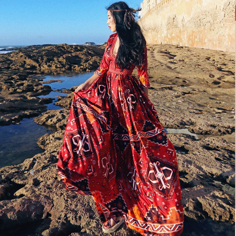 Новинка богемное этническое стильное льняное хлопковое женское весна осень