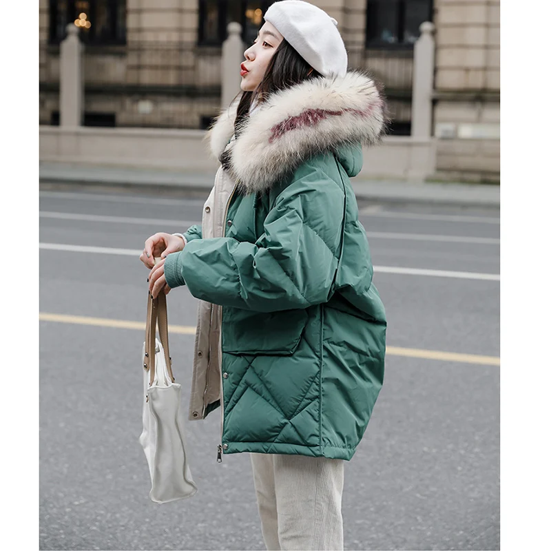 Женский пуховик ftaylor большой белый с натуральным мехом енота зимние куртки