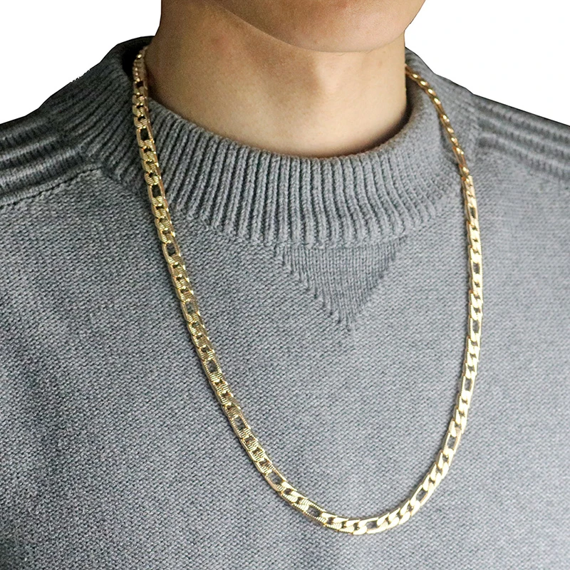 Stainless Steel Figaro Link Chain Necklaces Gold Classic Sport Flat Curb Long Necklace Hip Hop Charm Men Jewelry | Украшения и