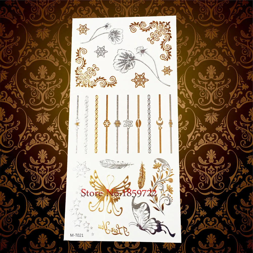 1 шт. Модная Золотая Серебряная блестящая металлическая Временная наклейка Tatttoo