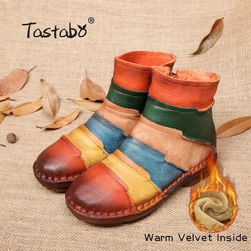 winter boots 1 Tastabo/Ботинки martin; ботильоны из натуральной кожи; винтажная Повседневная обувь; фирменный дизайн; женские ботинки ручной работы в стиле ретро размера плюс - Цвет: winter boots 1