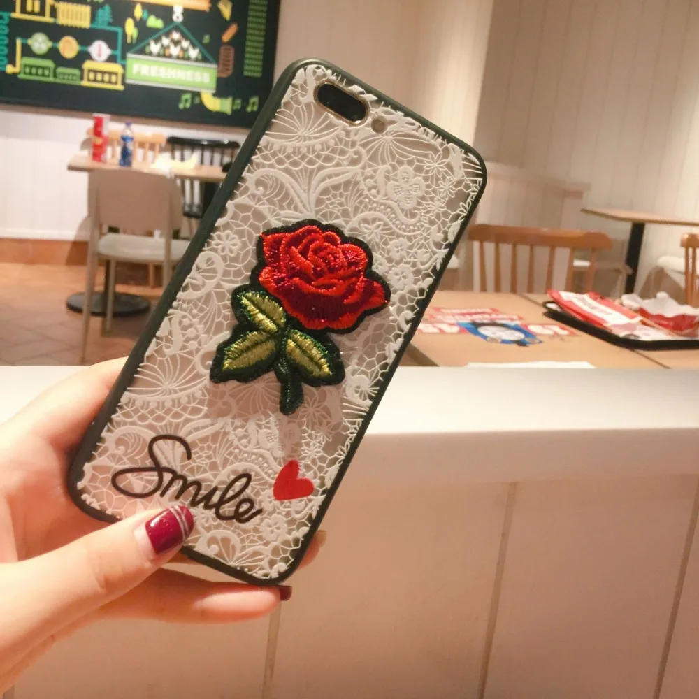 KMAX Жесткий футляр ТПУ Кружева Роуз Мягкий край для iphone 6 6s plus x 7 8 плюс задняя