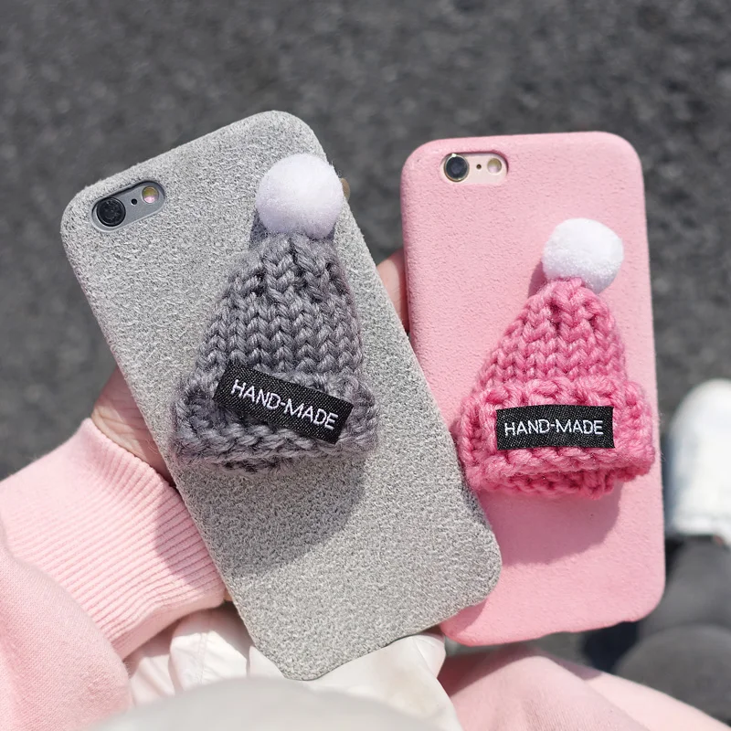 Christmas Cases For iPhone Xs Xr Max Cover 3D Knitted Hat Case X 8 Plus 7 6 6S New Year Coque |