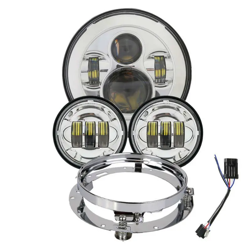

7inch Round LED Headlight Motorcycle &4.5 4 1/2 LED Passing Fog Lights+7inch Trim Ring for 1994-2013 Electra Glide Classic FLHTC