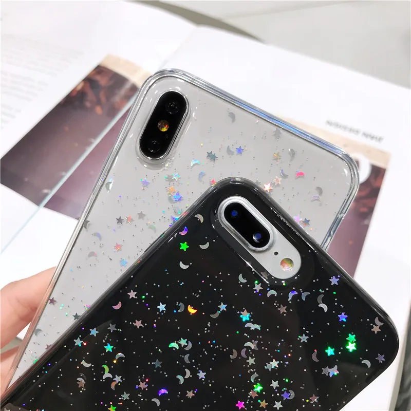 DISCASE модные цветной глиттер Звезды Чехол для телефона iphone XS MAX XR X 8 6 6s 7 plus простой