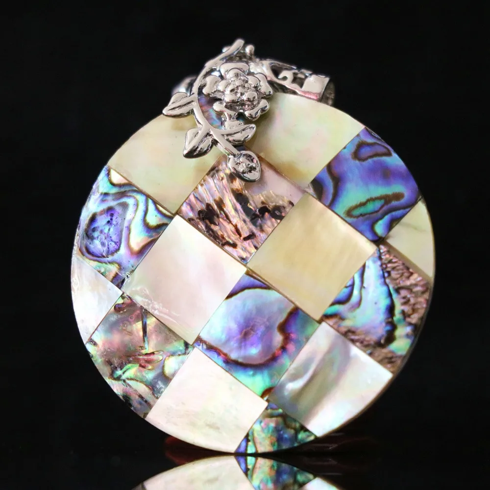 

Fashion natural abalone white mother shell pendant splicing flat big round 50mm women jewelry making B1149