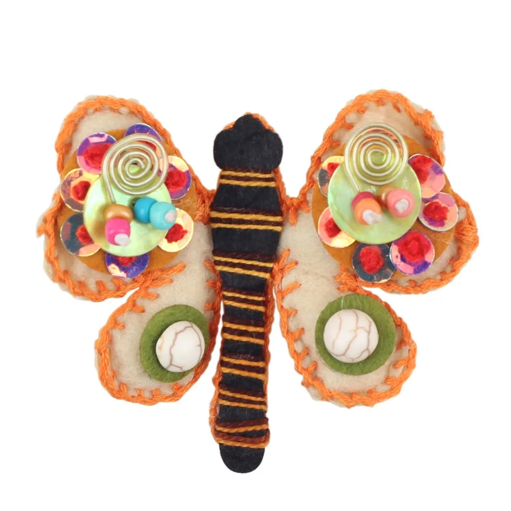 Bonsny Handmade Cotton Material Butterfly Shape Brooch Wedding Pin Collar For Women Ladies Decoration Fashion Jewelry Sequins | Украшения и
