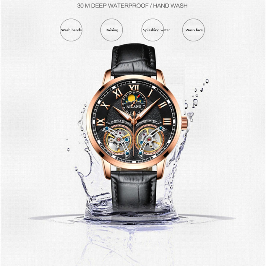 Часы AILANG Skeleton Double Tourbillon Мужские модные Роскошные брендовые автоматические