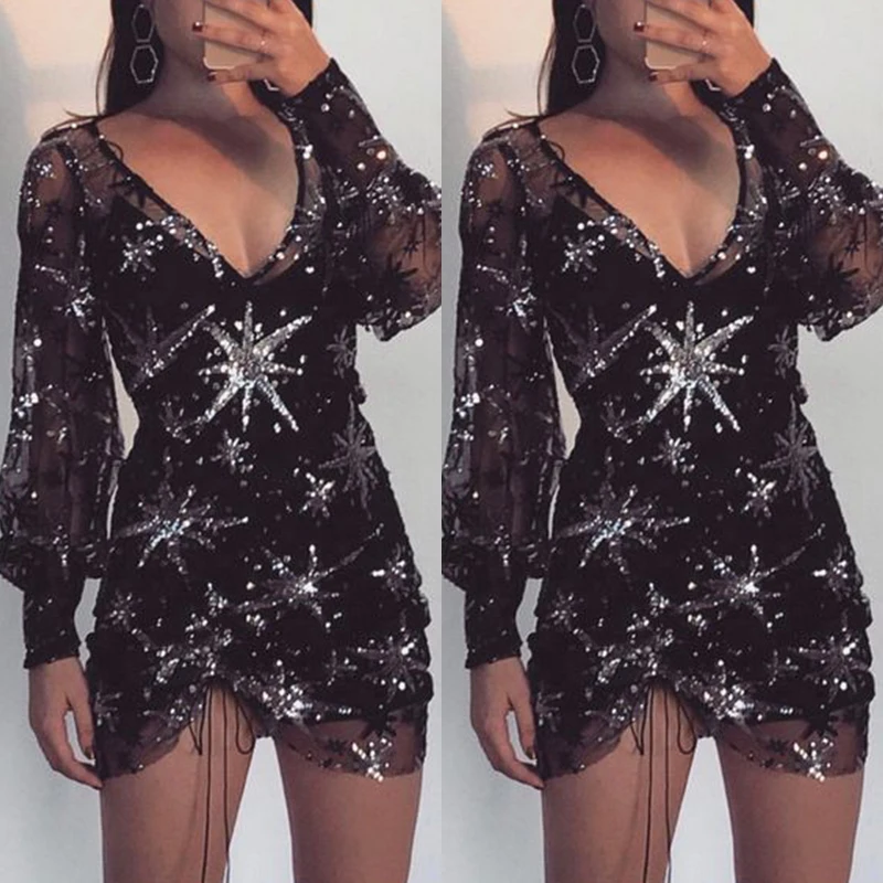Сексуальное женское блестящее мини платье женские сексуальные блестящие