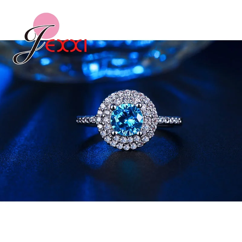 Elegant 925 Sterling Silver Proposal Rings For Women Wedding Band Jewelry Blue CZ Crystal Engagement Finger Ring New | Украшения и