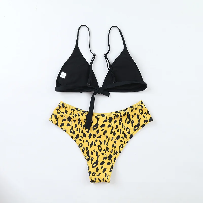 Женский раздельный купальник-бикини с желтым леопардовым принтом Раздельный