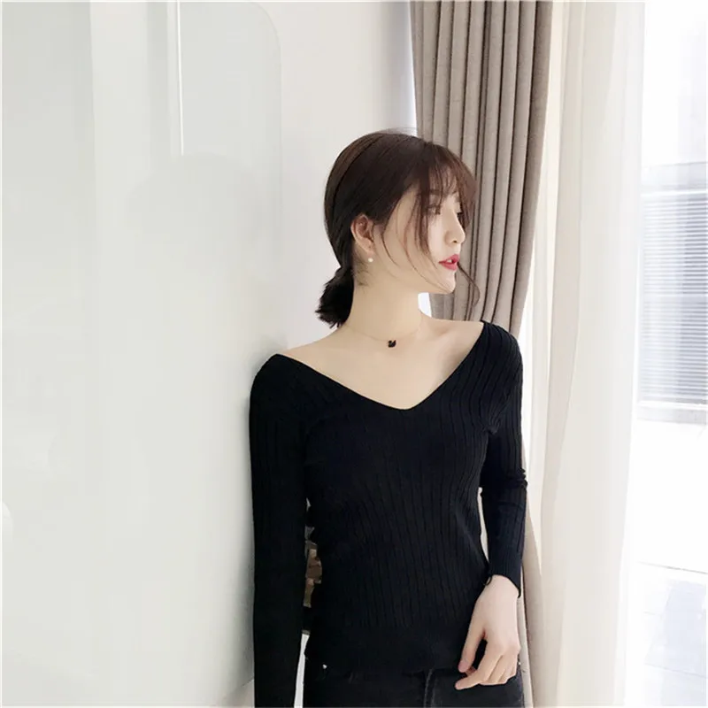 2017 Hot Spring Твердые тонкие трикотажные Свитера Женщин сексуальный пуловер женщин