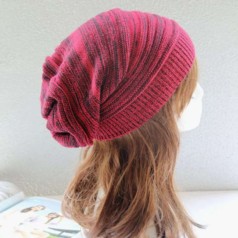 Осень Зима теплые вязаные шапочки шляпа для мужчин женщин мешковатые