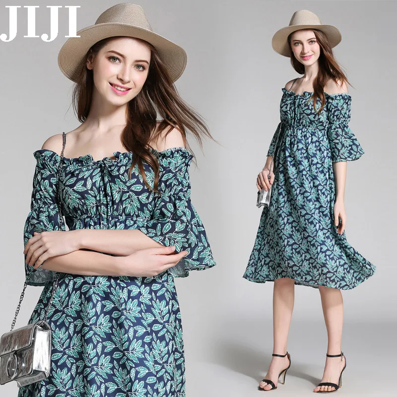 2017 лето чешские dress flare рукавом печати цветочные женщины ретро с плеча туника