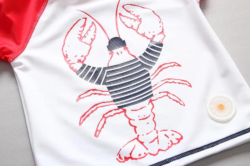 Детский купальный костюм красный с принтом омаров длинными рукавами и защитой от