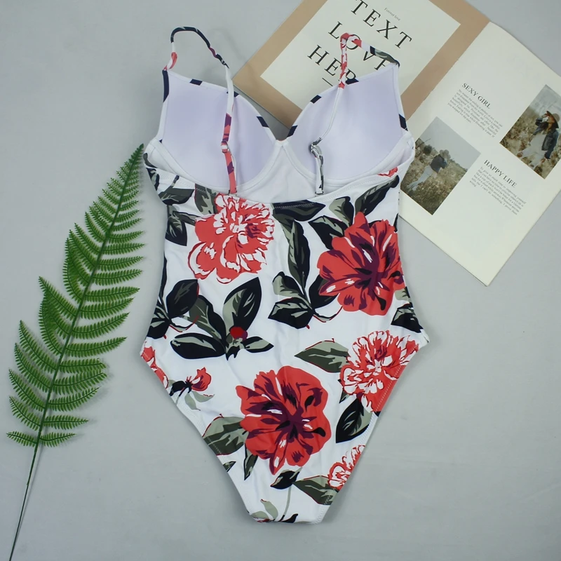 Купальник с верхом на косточках 2019 купальники Для женщин Цветочный Цельный