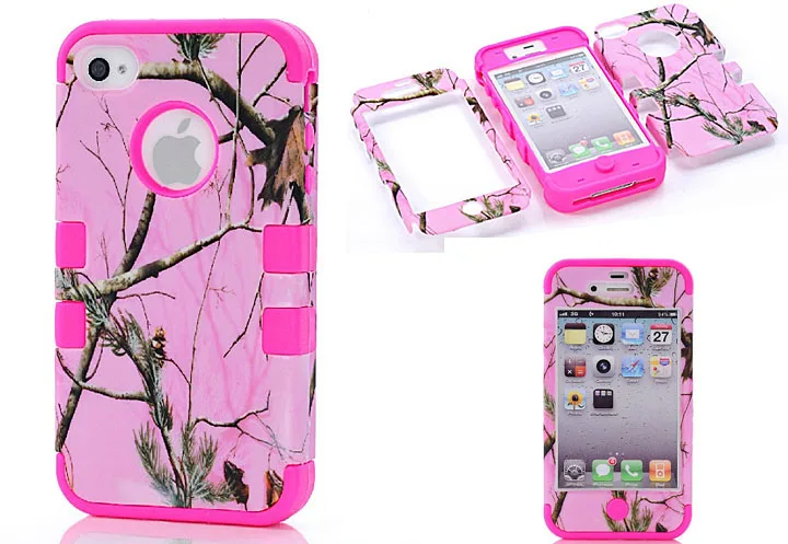 3 в 1 MOSSY OAK TREE розовый Камуфляжный защитный чехол для телефона APPLE iPhone 4 4S |