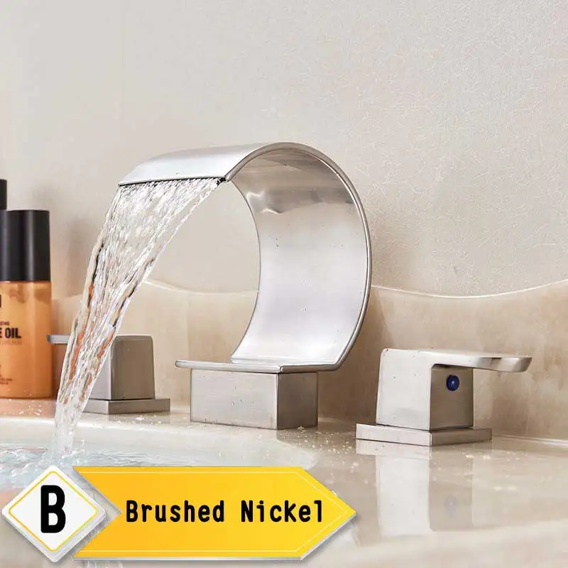 Brushed Nickel B Фотографические фоны с изображением яркого золотого водопад бассейна кран двойной кристалла ручка широкое Ванная комната Смеситель для мойки бортике ванна смесители кран - Цвет: Brushed Nickel B