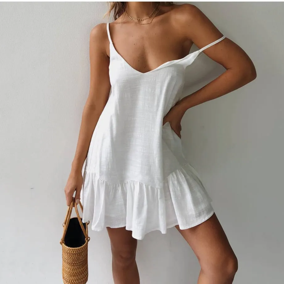 2019 женское летнее Мини-Платье на бретелях с открытой спиной и открытыми плечами