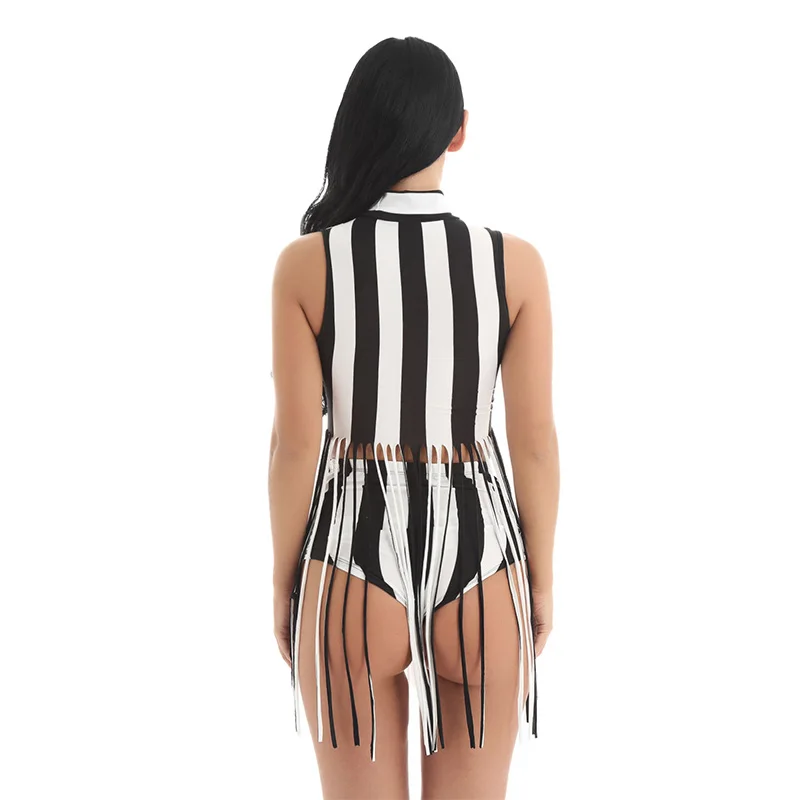 Женский костюм для джазовых танцев TiaoBug топ без рукавов в белую и черную полоску с