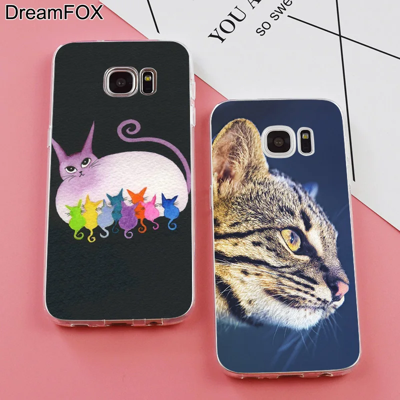 DREAMFOX K054 Cute cat Soft TPU Silicone Case Cover For Samsung Galaxy Note S 6 7 8 9 Edge Plus Grand Prime |
