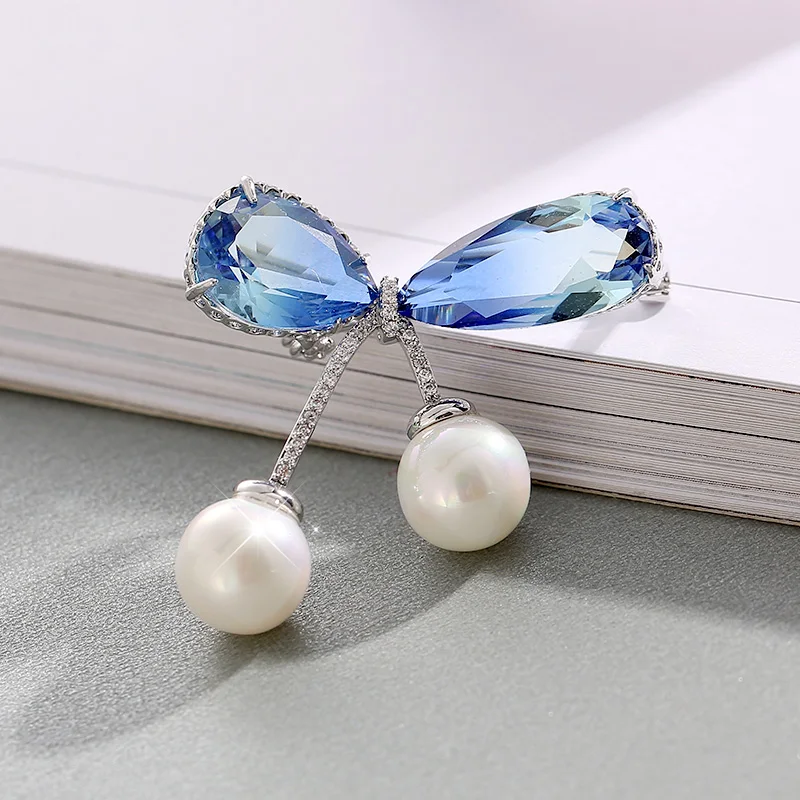 Синие прозрачные стразы с кристаллами и бантом броши-булавки для женщин девочек