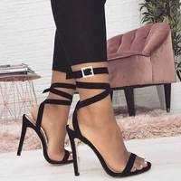 black suede high heels sandals open toed high heels women straps buckle heeled sandals discount pumps 11cm