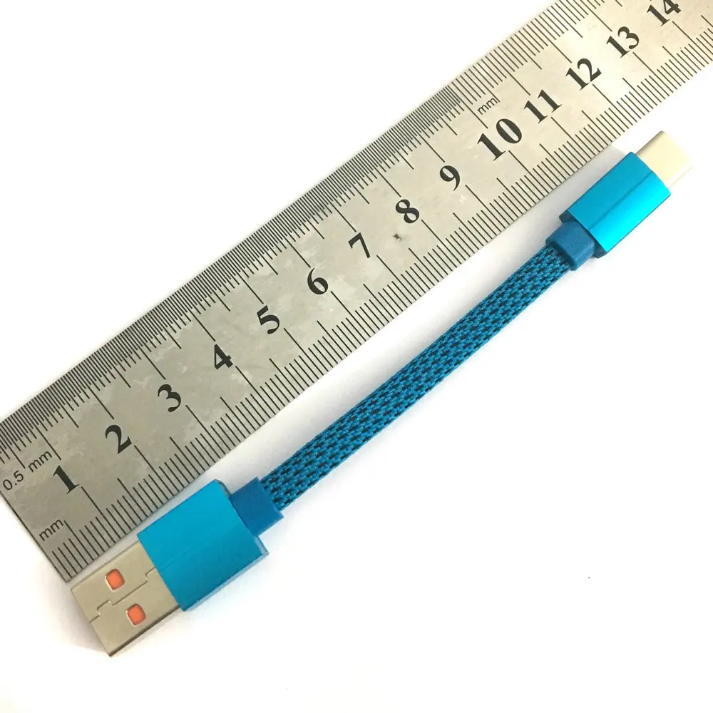 Новый универсальный синий 10 см Супер короткое плоское плетение USB A к type C кабель