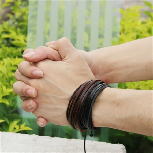 Мужская мода MINHIN многослойный Плетеный браслет из натуральной кожи Браслет