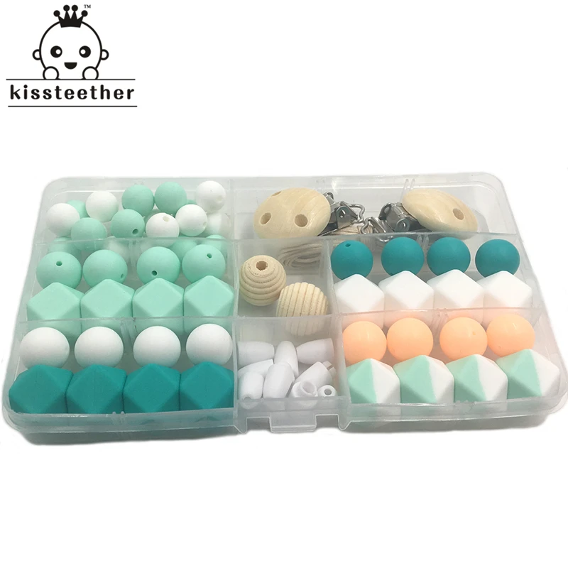 3pc DIY Baby Teether Accessories Geometry Hexagonal Round Silicone Bead Wooden Pacifier Clip Breakaway Safety Clasp For Bracelet | Мать и