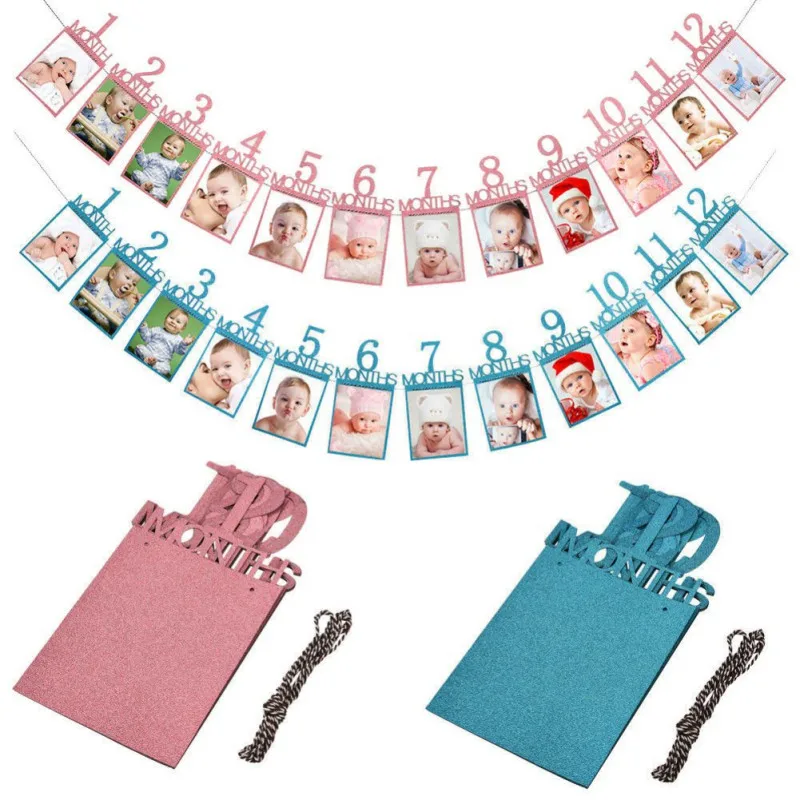 Hot Sale Birthday Po Folder Wall Display Flag For Cute Baby One Year Old 12 Months Kids Gift Decor |
